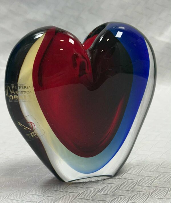 Vintage Murano Sommerso Heart Paperweight, grandview auctions