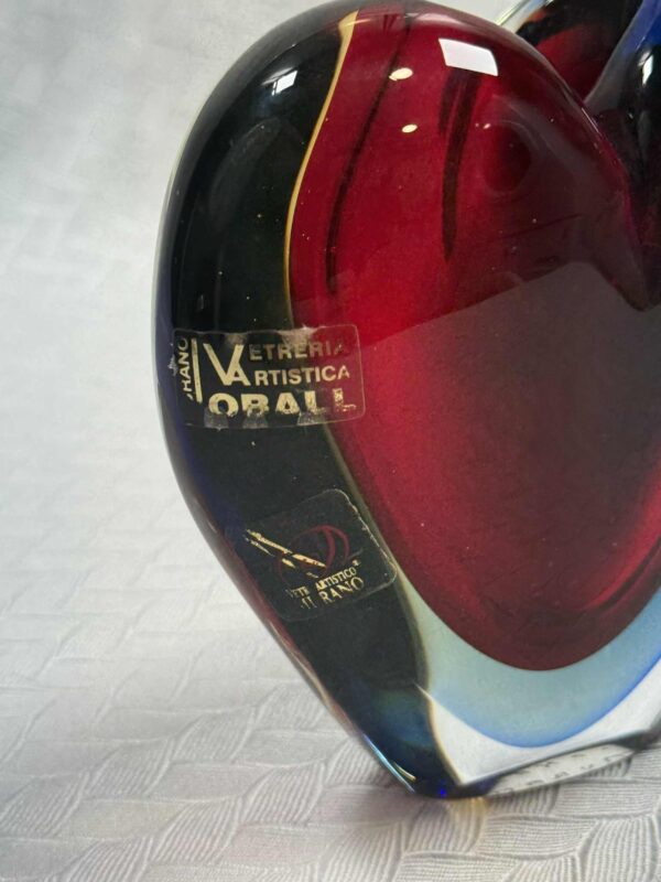 Vintage Murano Sommerso Heart Paperweight — Red & Cobalt Blue Art Glass
