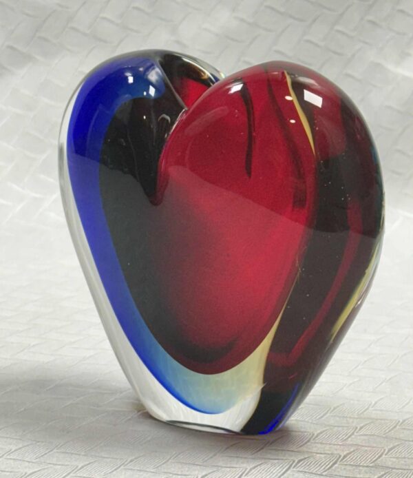 Vintage Murano Sommerso Heart Paperweight