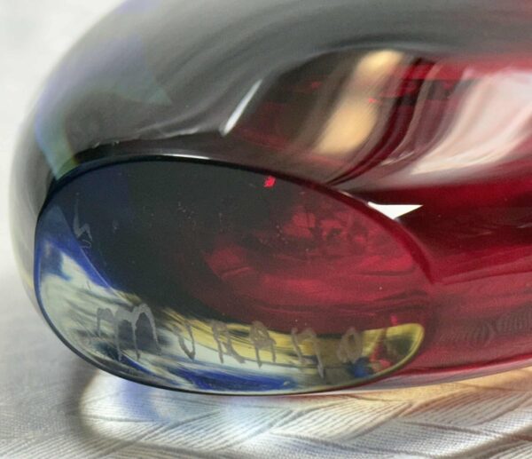 Vintage Murano Sommerso Heart Paperweight — Red & Cobalt Blue Art Glass, For sale at Grandview Auctions