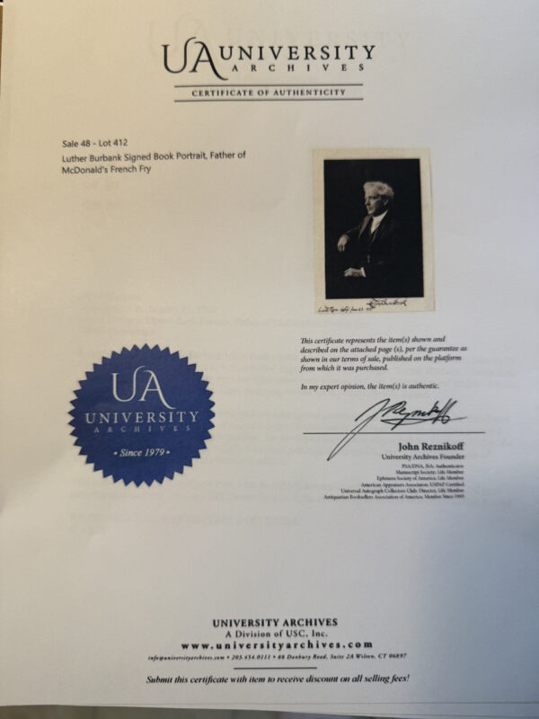 1909 Luther Burbank Signed Book Portrait grandview store buy it now